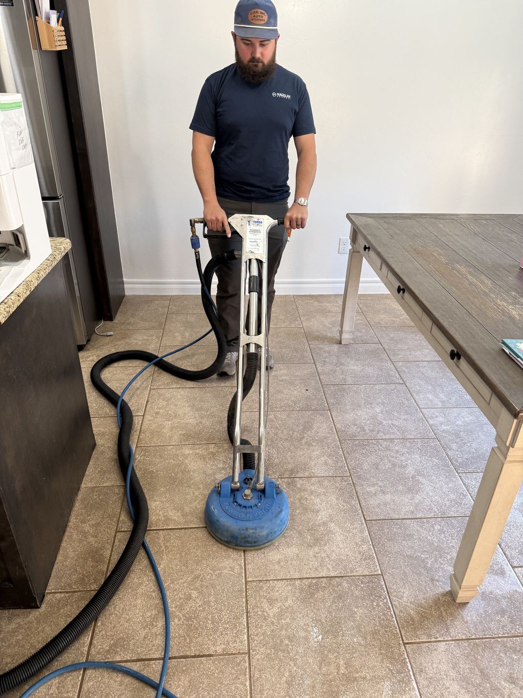 Tile and grout cleaning in progress